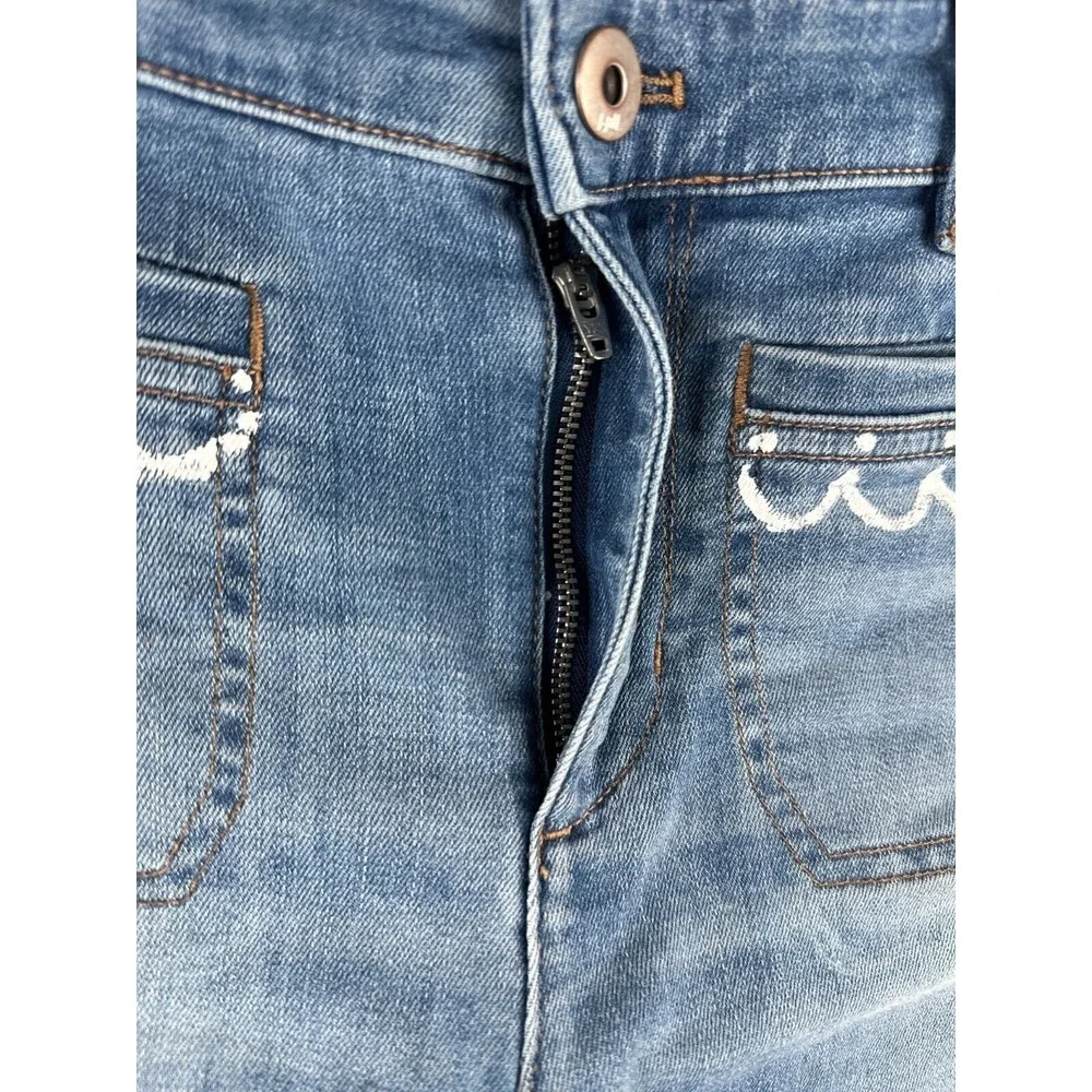 J.jill high rise flare jeans glitter love you to the moon Sz 6 artsy faded Sz 30